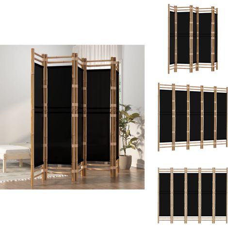 Cloison de séparation pliante 5 panneaux 200 cm Bambou et toile - Cloison De Séparation - Séparateur De Pièce - Écran De Confidentialité - Mur Décoratif - Bambous (1/5)