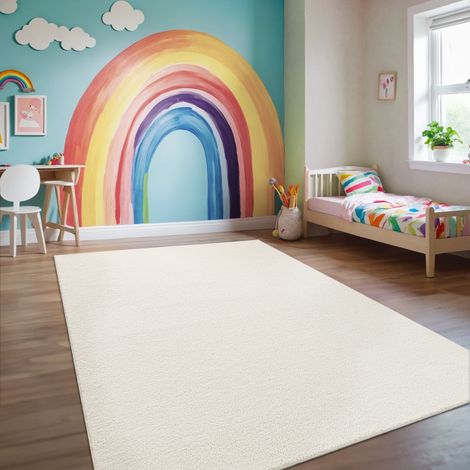 Paco Home Teppich Wohnzimmer Kinderzimmer Hochflor Einfarbig Fellteppich Kunstfell Creme 120x160 cm