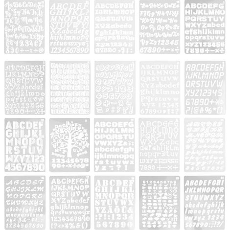 20 gabarits creux PET lettres et chiffres pour pochoirs de dessin, copie, bricolage