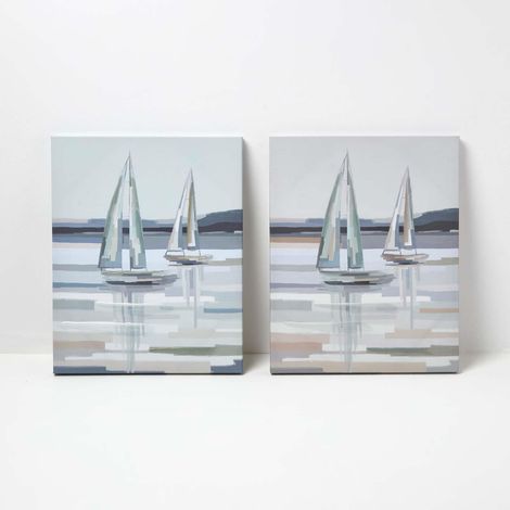HOMESCAPES Decorative wall art Boats, Design wall decoration Set of 2 (1/5)