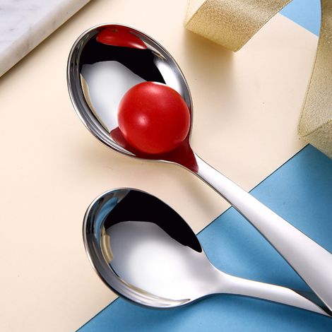 2 cuillères de service en acier inoxydable, grande taille, finition miroir, pour buffet et banquet (1/5)