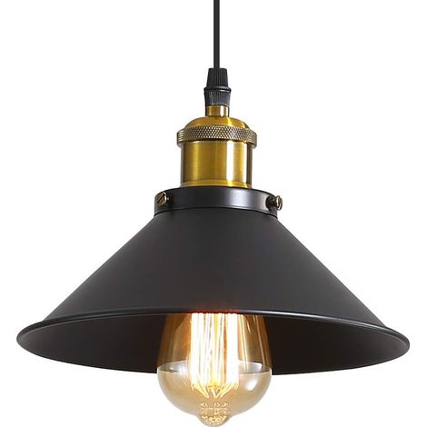 Suspension Luminaire Industrielle Lustre Plafonnier Noir, Φ22 cm pour ampoules E27 Lustre Plafonnier Vintage Culot Abat-jour en Métal pour Salle à Manger Salon Cuisine Chambre Restaurant Café et Bar-F (1/4)