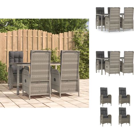 Gartenmöbel-Sets - Living 5-tlg. Garten-Essgruppe mit Kissen Grau Poly Rattan (1/5)