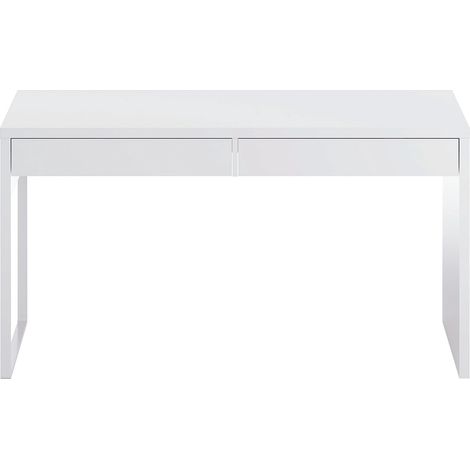 Pegane – Bureau réversible avec 2 tiroirs – Panneaux mélaminés – Longueur 138 cm x Profondeur 50 cm x Hauteur 75 cm – Design contemporain blanc (1/5)