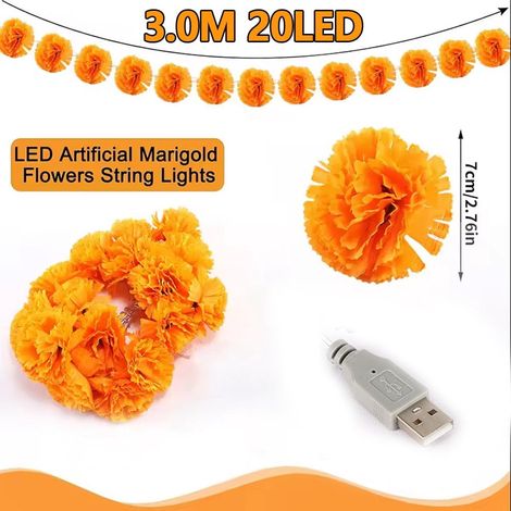 Guirlande Lumineuse Halloween - Fleur de Souci Artificielle - LED Jaune Chaud - Alimentation Batterie ou USB - 1,5 m 10 LED / 3 m 20 LED / 6 m 40 LED (1/5)