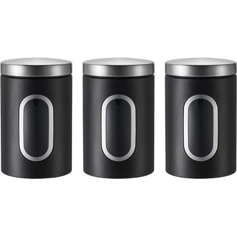 3er-Set schwarze Aufbewahrungsboxen für die Küche, luftdichte Behälter mit Sichtfenster, Gläser für Kaffee und Tee