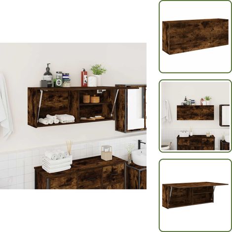 The Living Store Armadietto Bagno Rovere Fumo 100x25x40 cm in Truciolato - Armadio in truciolato