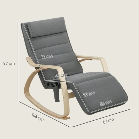 Fauteuil relaxant à bascule massant, chauffage lombaire, 3 vitesses, tissu gris, usage salon, dossier inclinable (1/5)