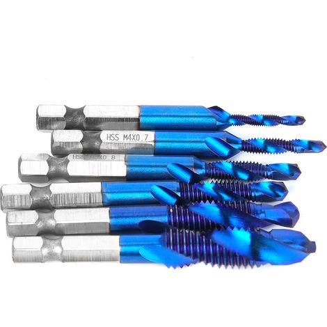 6 Stück HSS 6,35 mm Sechskantschaft-Gewindebohrer Kombigewindebohrer M3/M4/M5/M6/M8/M10 (Typ C) (1/5)