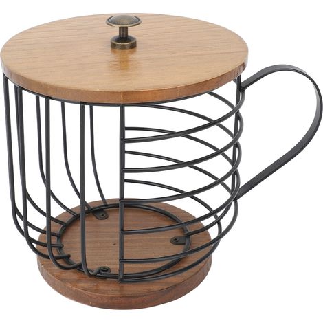 Kaffeekapselhalter aus Eisen, großes Fassungsvermögen, platzsparender Holzsockel, Kapselaufbewahrung, schwarz mit Deckel für die Kaffeebar zu Hause (1/5)
