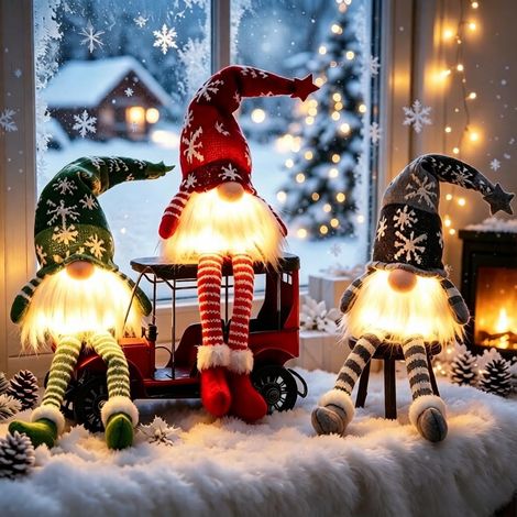 3pcs GNOME de Noel Lumineux, Decoration Noel Lumineuse Lutin Farceur Peluch (1/5)