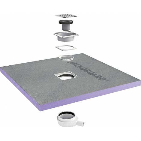 Jackon Insulation – Receveur de douche à carreler 90X90 – Siphon horizontal ultra-plat 97mm – Grille inox réglable 3-18mm – Pente préformée pour installation facile