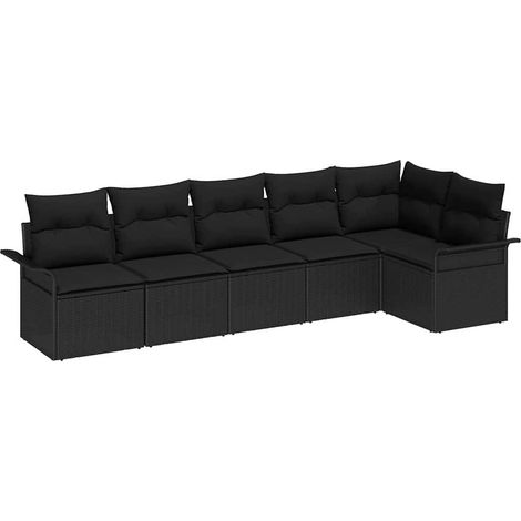 Garden Sofa Set with Cushion 6 pcs Black Poly rattan vidaXL