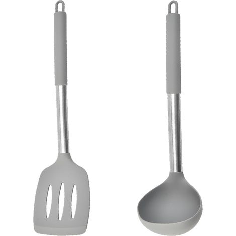 Ensemble Ustensiles Cuisine - Silicone Alimentaire Et Acier Inoxydable - Résistant À La Chaleur - Pour Casseroles Et Poêles - Lot De 2 Pièces (1/5)