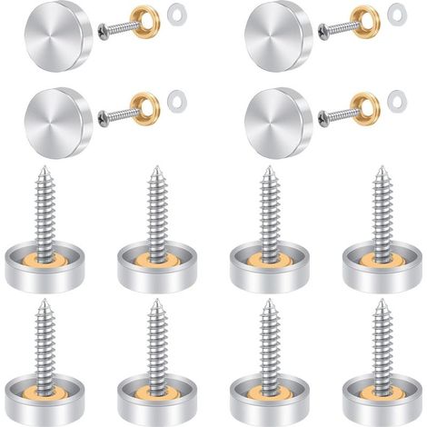 12 vis à finition miroir, capuchons et rondelles décoratifs en acier inoxydable de 16 mm, adaptés aux miroirs, tables, surfaces de salle de bain, armoires et panneaux de verre. (1/5)