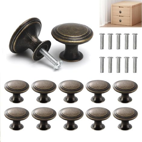 HENGBIRD 10er-Pack Vintage-Schrankgriffe aus Zinklegierung, 30 mm runde Schubladenknöpfe in Bronzeoptik, dekorative Retro-Griffe für Schrank-, Kommoden- und Küchenschranktüren mit passenden Schrauben (1/5)