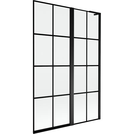 Mexen Mist L paratia per vasca da bagno 2 ante destra 120 x 150 cm, griglia nera, nero - 8A9L-120-011-70-77-P (1/5)