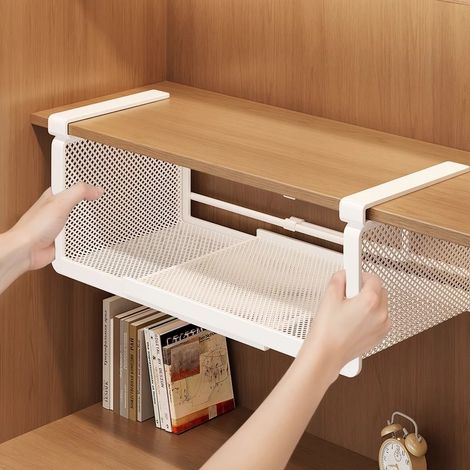 JSSEVN - Under-Cabinet Shelf, Under-Shelf Basket, Adjustable Spice Rack, Organizer for Cupboards, Countertops, Kitchens, Pantries (1/5)