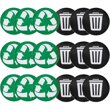 18-teiliges Set Mülleimer-Aufkleber, wasserfeste, selbstklebende Recycling-Etiketten für den Innen- und Außenbereich, dekorative und langlebige Beschilderung (1/5)
