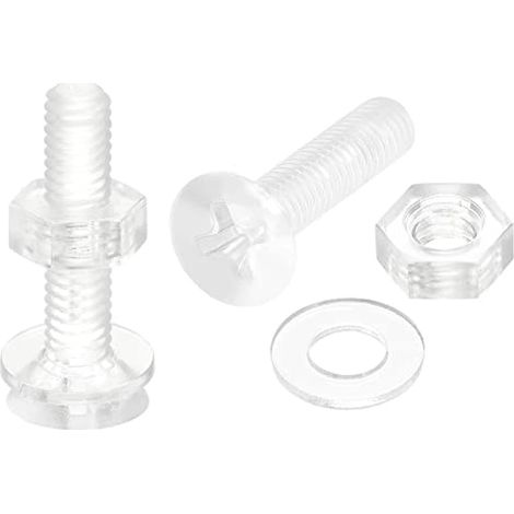 Vis Phillips M4 x 20mm en plastique avec écrous et rondelles plates, boulons tête plate PC transparents - 20 sets (1/4)