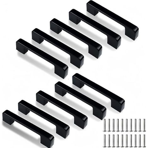 Lot de 10 poignées de placard et d'armoires de cuisine avec vis, poignées de tiroir noires de 96 mm (espacement des trous de 96 mm) (1/5)