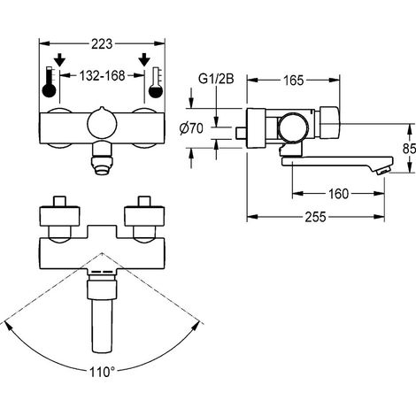 KWC Wandbatterie, F5, Hydr, Mischer, Schwenkauslauf, 225 mm, 6l (1/3)