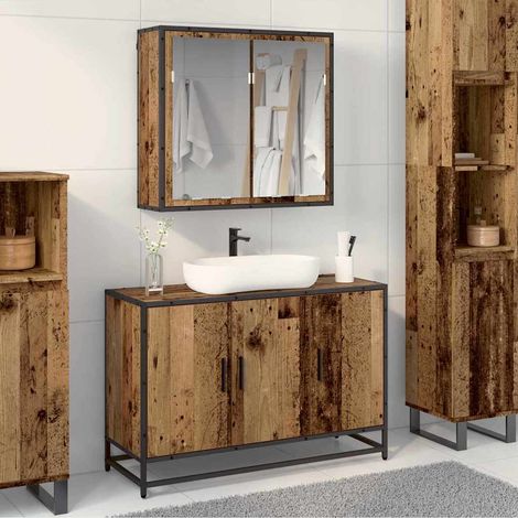 vidaXL Set di mobili per il bagno con lo scaffale 2 pcs Legno vecchio (1/5)