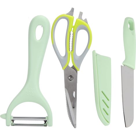 Ensemble de ciseaux multifonctionnels en acier inoxydable, couteau à pommes de terre et carottes, éplucheur, accessoire de cuisine vert (1/5)