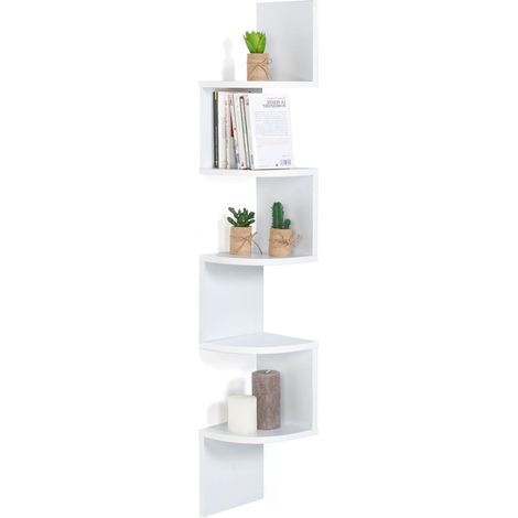 Idmarket – Etagère murale d'angle 5 niveaux blanche – Dimensions 120x20x20 cm – Matériau PB – Kit de fixation inclus