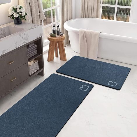 Lot de 2 Tapis de bain, antidérapant, absorption rapide, diatomite, 40x60 cm et 49x120 cm, salle de bain