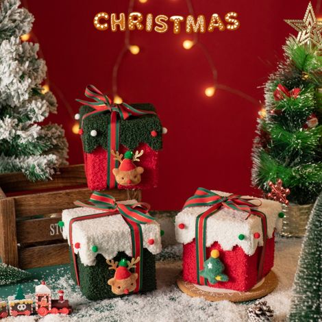 Coffrets cadeaux de Noël avec couvercles, lot de 3, 13,5 x 13,5 x 12,5 cm (5,3 x 5,3 x 4,9 pouces), coffrets cadeaux luxueux pour le réveillon de Noël avec ruban, en laine et carton robuste, (1/5)