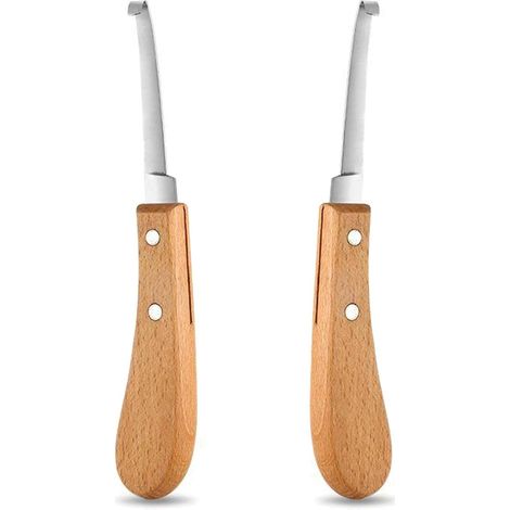 2 Pièces Acier Inoxydable Couteau à Sabot 21.5cm, Manche en Bois Soins des Sabots, Couteau de Réparation Sabot Gaucher et Droitier, Outil Parage des Sabots pour Chevaux, Bovins, Ovins (1/5)