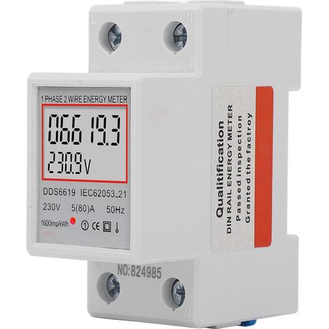 Einphasiger digitaler LCD-Stromzähler, 2-polige DIN-Schiene, 5 A, 230 V AC, ohne Hintergrundbeleuchtung (1/5)