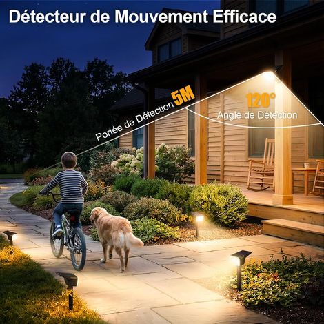 Spot Solaire Exterieur Detecteur de Mouvement, Lot de 4 Lampe Solaire Exterieur Jardin Puissante 104LED 3 Modes, Lumiere Solaire Exterieur Étanche IP65, Eclairage Exterieur Solaire Blanc Chaud (1/4)