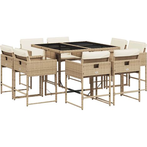 Maison Exclusive - Set comedor de jardín 9 pzas con cojines ratán (1/5)