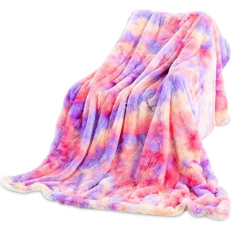 Couverture Polaire Arc-en-Ciel 160x200 cm, Double Face Moelleuse, Plaid Peluche Artificielle Doux et Chaud pour Canapé et Lit (1/5)