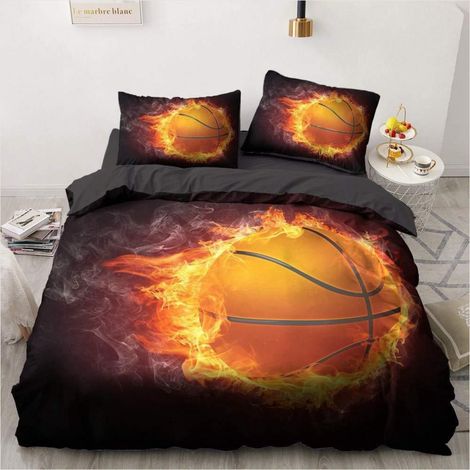 Basketball Bettwäsche 155x220 cm mit Flammen-Design für Jungen