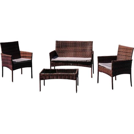 Gartenmöbelset für 4 Personen mit Kissen ferani fiji ZH-105-BR S2 100x57 + 2F + STO 71x40x39 braun/grau N (1/5)