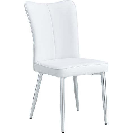 ELVMI Juego de 2 Sillas de Comedor en PU con Respaldo Ergonómico, Blanco y Plata (1/5)