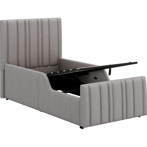 Polsterbett für Kinder 90x200 cm mit hydraulischem Stauraum und Lattenrost, grau MODENUIT (1/5)