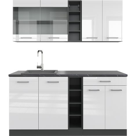 Cucina completa R-Line, Bianco lucido/antracite, 160 cm , PL Antracite, Vicco