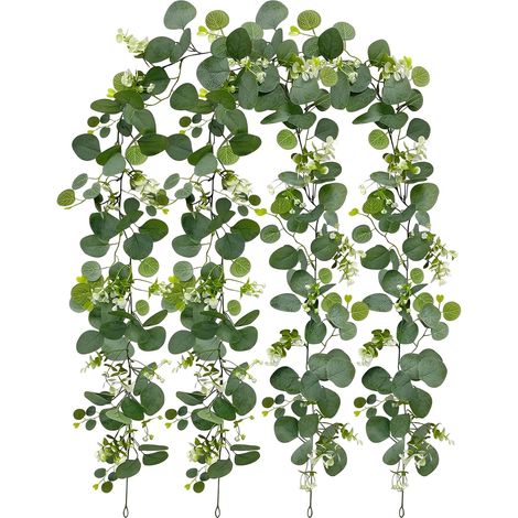 pezzi di ghirlanda di eucalipto artificiale da 1,8 m, fiori artificiali, ghirlanda di eucalipto con fiori bianchi, ghirlande artificiali per matrimoni, feste, giardini, festival, archi. (1/5)