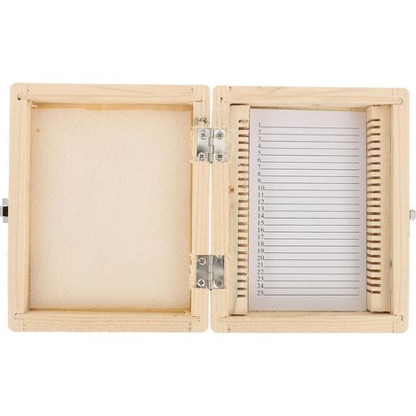 Boîte à Lames de Microscope en Bois Coulissante pour 25 Diapositives, Porte-lames de Microscope Charnière et Serrure en Métal, Conteneur de Rangement Sécurisé pour Laboratoire (1/5)