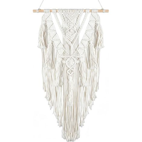 Tenture Murale Macramé 70 x 40 cm, Macramé Mural en Coton Beige avec Franges et Motifs 3 Couches, Tapisserie Tissée Décoration Murale Bohème pour Salon Chambre Couloir Appartement Studio Fête (1/5)