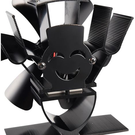 Ventilateur de poêle 6 pales mini, soufflerie thermique pour cheminée, sans électricité, bois, noir (1/5)