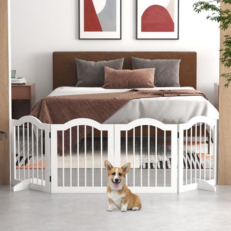 Cancelletto per cani pieghevole, 4 pannelli, per scale, corridoi, porte, MDF/legno massello, bianco