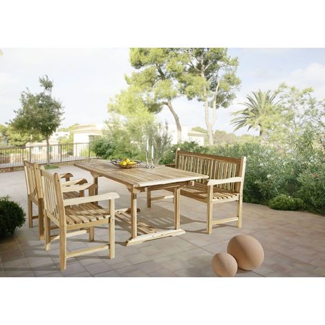 Gartenmöbel Set 4tlg mit Bank Teak Gartentisch ausziehbar 180-240 cm KUBA/CARACAS (1/5)