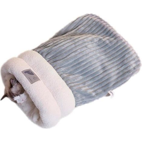 Cozy Gray Cat Cave Bed, Indoor Cat Sleeping Bag Basket