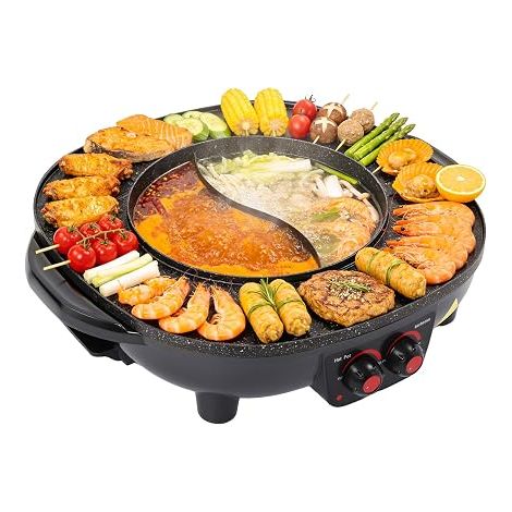 Poêle électrique multifonction 2000 W, capacité 3 l avec couvercle, poignée de couvercle, intérieur coréen, barbecue thaïlandais, fondue, raclette XXL pour 5 à 6 personnes (1/5)