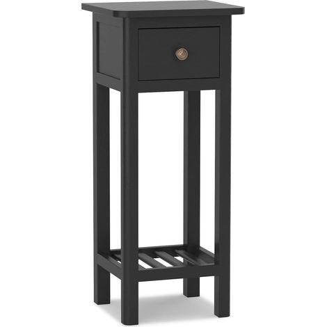 COSTWAY Table d'Appoint, Bouts de Canapé avec Tiroir et Étagère, Aucun Assemblage, Petite Table Haute Étroite pour Chambre, Salon, Entrée, Kit Anti-basculement Inclus, 35 x 30 x 80 cm (Noir) (1/5)